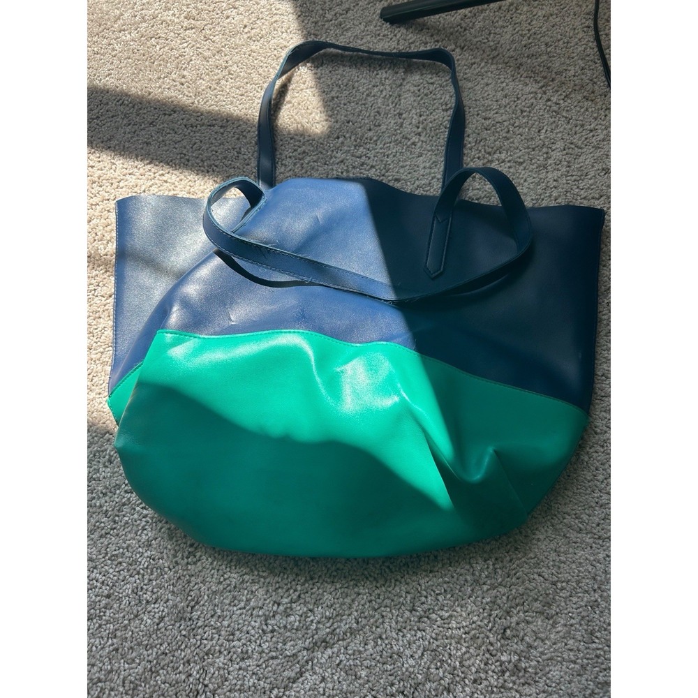 A.R.D. Dewy Blue Green Colorblock Oversized Tote Shoulder Bag Large